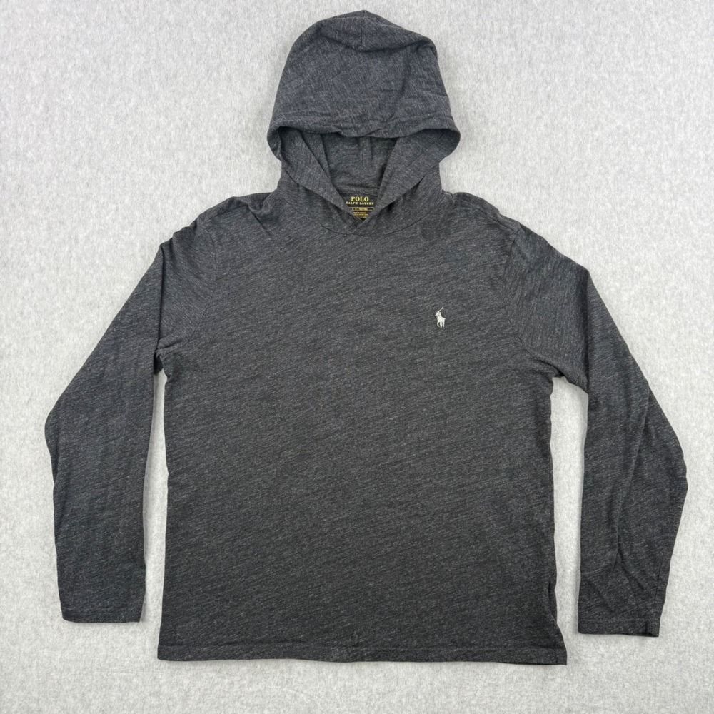 Polo Ralph Lauren Hoodie Mens Large Gray Long Sleeve‎ Stretch Pony Logo Pullover